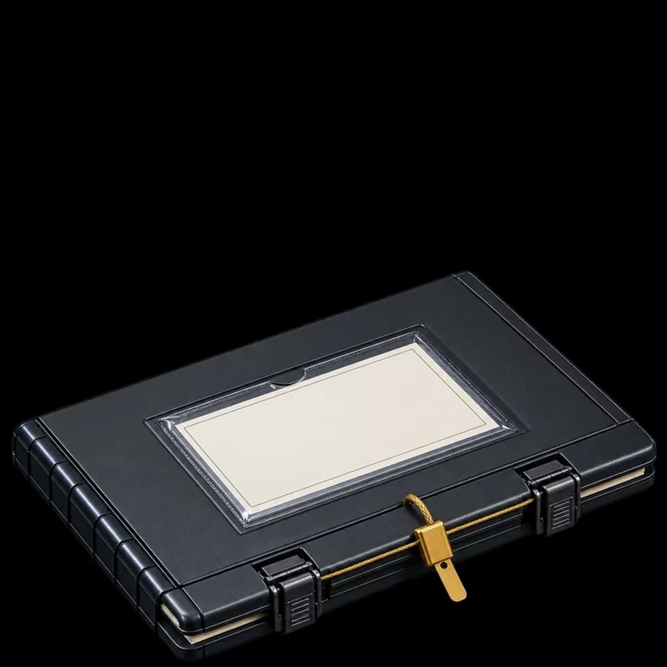 A slim document wallet closed with a tamper-evident seal